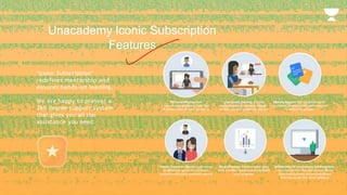 Unacademy Iconic Subscription
Features
‘Iconic Subscription’
redefines mentorship and
ensures hands-on learning.
We are happy to present a
360 degree support system
that gives you all the
assistance you need.
 