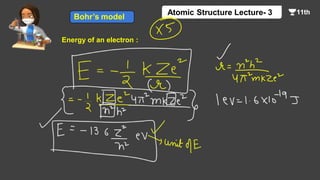 Energy of an electron :
Bohr’s model
Atomic Structure Lecture- 3
 