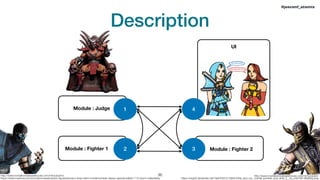 Description
!36 http://www.mortalkombatwarehouse.com/mk/scorpion/http://www.mortalkombatwarehouse.com/mk/subzero/
https://www.toyshow.com.br/colecionaveis/action-ﬁgures/boneco-shao-kahn-mortal-kombat-classic-special-edition-112-storm-collectibles https://orig00.deviantart.net/18ef/f/2015/108/b/3/ﬁre_and_ice__mortal_kombat_and_dota_2__by_mfp189-d8q8l2p.png
3
1
2
Module : Judge
Module : Fighter 1 Module : Fighter 2
UI
#jeeconf_atomix
4
 