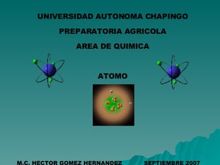 UNIVERSIDAD AUTONOMA CHAPINGO PREPARATORIA AGRICOLA AREA DE QUIMICA ATOMO M.C. HECTOR GOMEZ HERNANDEZ  SEPTIEMBRE 2007 