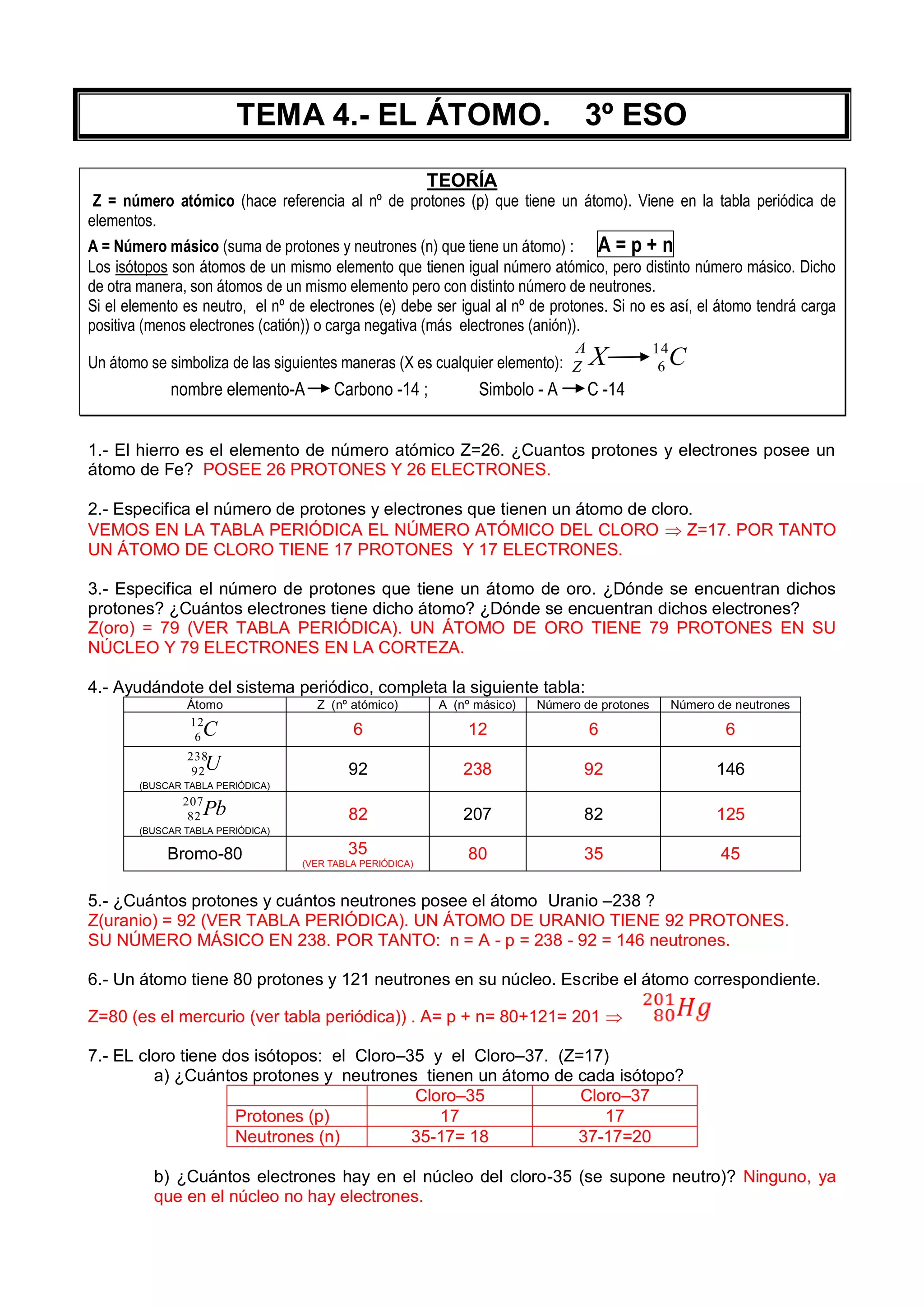 Atomo(ejercicios resueltos) | PDF