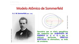 A. J. W. Sommerfeld (1868 — 1951)
Modelo Atômico de Sommerfeld
Descobriu que os níveis energéticos
são compostos por SUBNÍ...