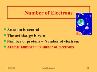 Number of Electrons An atom is neutral  The net charge is zero Number of protons = Number of electrons Atomic number  =  Number of electrons 