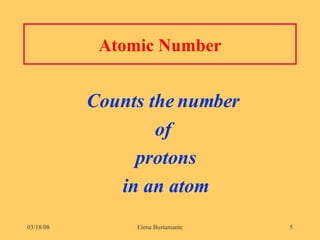 Atomic Number Counts the number  of  protons in an atom 