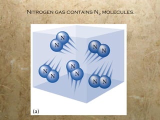 Nitrogen gas contains N 2  molecules. 