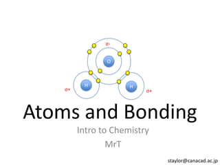 σ-


                O



          H           H
    σ+                    σ+



Atoms and Bonding
         Intro to Chemistry
                 MrT
                               staylor@canacad.ac.jp
 