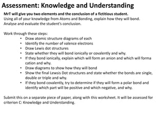 Carbon dioxide: double bonds

                                                   O C O
                         C                       Two double bonds are formed.
                                                 These are shorter and stronger
             shared                      O             than single bonds.
            electrons
                              shared
                             electrons
                                                    O C O
                                                Bonds and electrons can also be
 By forming a double bond with each oxygen        represented with these lines.
 atom, carbon has shared four more electrons   Each line represents two electrons.
 in its valence shell and is stable.
 