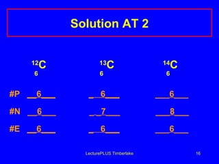 Solution AT 2 12 C   13 C 14 C   6   6    6 #P  __6___   _  6___   ___ 6 ___  #N  __ 6 ___  _   _ 7 ___  ___ 8 ___  #E  __6___   _  6___   ___ 6 ___  LecturePLUS Timberlake 