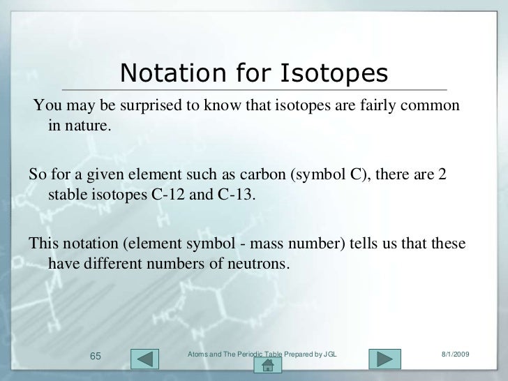 64 atoms and the periodic table prepared by jgl 812009 65 notation for isotopes - Periodic Table Isotope Symbol 64 atoms and the periodic table prepared by jgl 812009 65 notation for isotopes - Periodic Table Isotope Symbol