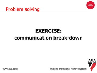 www.aua.ac.uk inspiring professional higher education
Problem solving
EXERCISE:
communication break-down
 