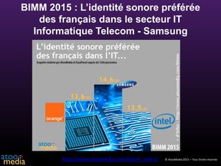 © AtooMedia 2015 – Tous Droits réservés
BIMM 2015 : L’identité sonore préférée
des français dans le secteur IT
Informatiqu...