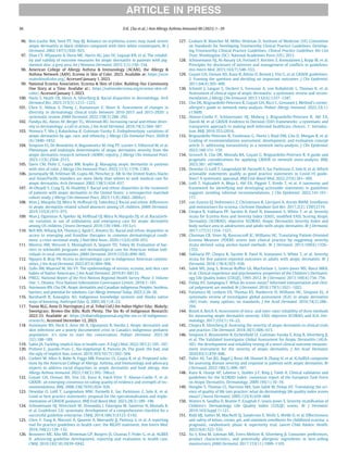 96. Ben-Gashir MA, Seed PT, Hay RJ. Reliance on erythema scores may mask severe
atopic dermatitis in black children compared with their white counterparts. Br J
Dermatol. 2002;147(5):920–925.
97. Zhao CY, Wijayanti A, Doria MC, Harris AG, Jain SV, Legaspi KN, et al. The reliabil-
ity and validity of outcome measures for atopic dermatitis in patients with pig-
mented skin: a grey area. Int J Womens Dermatol. 2015;1(3):150–154.
98. American College of Allergy Asthma  Immunology (ACAAI), the Allergy 
Asthma Network (AAN). Eczema in Skin of Color. 2023. Available at: https://ecze
mainskinofcolor.org/. Accessed January 1, 2023.
99. National Eczema Association. Eczema  Skin of Color, Building Our Community
One Story at a Time. Availabe at:; https://nationaleczema.org/eczema-skin-of-
color/. Accessed January 1, 2023.
100. Narla S, Heath CR, Alexis A, Silverberg JI. Racial disparities in dermatology. Arch
Dermatol Res. 2023;315(5):1215–1223.
101. Chen V, Akhtar S, Zheng C, Kumaresan V, Nouri K. Assessment of changes in
diversity in dermatology clinical trials between 2010-2015 and 2015-2020: a
systematic review. JAMA Dermatol. 2022;158(3):288–292.
102. Pandya AG, Alexis AF, Berger TG, Wintroub BU. Increasing racial and ethnic diver-
sity in dermatology: a call to action. J Am Acad Dermatol. 2016;74(3):584–587.
103. Nomura T, Wu J, Kabashima K, Guttman-Yassky E. Endophenotypic variations of
atopic dermatitis by age, race, and ethnicity. J Allergy Clin Immunol Pract. 2020;8
(6):1840–1852.
104. Simpson EL, De Benedetto A, Boguniewicz M, Ong PY, Lussier S, Villarreal M, et al.
Phenotypic and endotypic determinants of atopic dermatitis severity from the
atopic dermatitis research network (ADRN) registry. J Allergy Clin Immunol Pract.
2023;11(8):2504–2515.
105. Davis CM, Flohr C, Gupta MR, Koplin JJ. Managing atopic dermatitis in patients
with skin of color. J Allergy Clin Immunol Pract. 2023;11(5):1376–1383.
106. Janumpally SR, Feldman SR, Gupta AK, Fleischer Jr. AB. In the United States, blacks
and Asian/Paciﬁc islanders are more likely than whites to seek medical care for
atopic dermatitis. Arch Dermatol. 2002;138(5):634–637.
107. Al-Obaydi S, Craig TJ, Al-Shaikhly T. Racial and ethnic disparities in the treatment
of patients with atopic dermatitis in the United States: a retrospective matched
cohort study. J Allergy Clin Immunol Pract. 2023;11(8):2602–2604.e1.
108. Wan J, Margolis DJ, Mitra N, Hoffstad OJ, Takeshita J. Racial and ethnic differences
in atopic dermatitis-related school absences among US children. JAMA Dermatol.
2019;155(8):973–975.
109. Wan J, Oganisian A, Spieker AJ, Hoffstad OJ, Mitra N, Margolis DJ, et al. Racial/eth-
nic variation in use of ambulatory and emergency care for atopic dermatitis
among US children. J Invest Dermatol. 2019;139:1906–1913.e1.
110. Bell MA, Whang KA, Thomas J, Aguh C, Kwatra SG. Racial and ethnic disparities in
access to emerging and frontline therapies in common dermatological condi-
tions: a cross-sectional study. J Natl Med Assoc. 2020;112(6):650–653.
111. Morenz AM, Wescott S, Mostaghimi A, Sequist TD, Tobey M. Evaluation of bar-
riers to telehealth programs and dermatological care for American Indian indi-
viduals in rural communities. JAMA Dermatol. 2019;155(8):899–905.
112. Nguyen B, Bray FN. Access to dermatologic care in Indigenous American commu-
nities. J Am Acad Dermatol. 2022;87(4):904–906.
113. Zullo SM, Maarouf M, Shi VY. The epidemiology of xerosis, eczema, and skin care
habits of Native Americans. J Am Acad Dermatol. 2019;81:AB133.
114. FNIGC. National Report of the First Nations Regional Health Survey Phase 3: Volume
One. 1. Ottawa: First Nations Information Governance Centre; 2018:1–181.
115. Asiniwasis RN, Chu DK. Atopic dermatitis and Canadian indigenous Peoples: burdens,
barriers, and potential for solutions. Can Allergy Immunol Today. 2022;2:26–30.
116. Barnhardt R, Kawagley AO. Indigenous knowledge systems and Alaska native
ways of knowing. Anthropol Educ Q. 2005;36(1):8–23.
117. Tsosie RLG, Anne D, Harrington J, et al. Tribal Coll J Am Indian Higher Educ. Blakely;
Sweetgrass: Brown-She Kills, Ruth Plenty. The Six Rs of Indigenous Research;
2022:33. Available at: https://tribalcollegejournal.org/the-six-rs-of-indigenous-
research/. Accessed December 12, 2023.
118. Asiniwasis RN, Heck E, Amir Ali A, Ogunyemi B, Hardin J. Atopic dermatitis and
skin infections are a poorly documented crisis in Canada’s Indigenous pediatric
population: it’s time to start the conversation. Pediatr Dermatol. 2021;38
(S2):188–189.
119. Sabin JA. Tackling implicit bias in health care. N Engl J Med. 2022;387(2):105–107.
120. Pritlove C, Juando-Prats C, Ala-leppilampi K, Parsons JA. The good, the bad, and
the ugly of implicit bias. Lancet. 2019;393(10171):502–504.
121. Corbett M, Allen A, Bobo N, Foggs MB, Fonacier LS, Gupta R, et al. Proposed solu-
tions by the American College of Allergy, Asthma, and Immunology and advocacy
experts to address racial disparities in atopic dermatitis and food allergy. Ann
Allergy Asthma Immunol. 2023;130(3):392–396.e2.
122. Guyatt GH, Oxman AD, Vist GE, Kunz R, Falck-Ytter Y, Alonso-Coello P, et al.
GRADE: an emerging consensus on rating quality of evidence and strength of rec-
ommendations. BMJ. 2008;336(7650):924–926.
123. Dewidar O, Lotﬁ T, Langendam MW, Parmelli E, Saz Parkinson Z, Solo K, et al.
Good or best practice statements: proposal for the operationalisation and imple-
mentation of GRADE guidance. BMJ Evid Based Med. 2023;28(3):189–196.
124. Sch€
unemann HJ, Wiercioch W, Etxeandia I, Falavigna M, Santesso N, Mustafa R,
et al. Guidelines 2.0: systematic development of a comprehensive checklist for a
successful guideline enterprise. CMAJ. 2014;186(3):E123–E142.
125. Chen Y, Yang K, Maru
si
c A, Qaseem A, Meerpohl JJ, Flottorp S, et al. A reporting
tool for practice guidelines in health care: the RIGHT statement. Ann Intern Med.
2016;166(2):128–132.
126. Brouwers MC, Kho ME, Browman GP, Burgers JS, Cluzeau F, Feder G, et al. AGREE
II: advancing guideline development, reporting and evaluation in health care.
CMAJ. 2010;182(18):E839–E842.
127. Graham R, Mancher M, Miller Wolman D, Institute of Medicine (US) Committee
on Standards for Developing Trustworthy Clinical Practice Guidelines. Develop-
ing Trustworthy Clinical Practice Guidelines. Clinical Practice Guidelines We Can
Trust. Washington (DC): National Academies Press (US); 2011.
128. Sch€
unemann HJ, Al-Ansary LA, Forland F, Kersten S, Komulainen J, Kopp IB, et al.
Principles for disclosure of interests and management of conﬂicts in guidelines.
Ann Intern Med. 2015;163(7):548–553.
129. Guyatt GH, Oxman AD, Kunz R, Atkins D, Brozek J, Vist G, et al. GRADE guidelines:
2. Framing the question and deciding on important outcomes. J Clin Epidemiol.
2011;64(4):395–400.
130. Schmitt J, Langan S, Deckert S, Svensson A, von Kobyletzki L, Thomas K, et al.
Assessment of clinical signs of atopic dermatitis: a systematic review and recom-
mendation. J Allergy Clin Immunol. 2013;132(6):1337–1347.
131. Chu DK, Brignardello-Petersen R, Guyatt GH, Ricci C, Genuneit J. Method’s corner:
allergist’s guide to network meta-analysis. Pediatr Allergy Immunol. 2022;33(1):
e13609.
132. Alonso-Coello P, Sch€
unemann HJ, Moberg J, Brignardello-Petersen R, Akl EA,
Davoli M, et al. GRADE Evidence to Decision (EtD) frameworks: a systematic and
transparent approach to making well informed healthcare choices. 1: Introduc-
tion. BMJ. 2016;353:i2016.
133. Brignardello-Petersen R, Tomlinson G, Florez I, Rind DM, Chu D, Morgan R, et al.
Grading of recommendations assessment, development, and evaluation concept
article 5: addressing intransitivity in a network meta-analysis. J Clin Epidemiol.
2023;160:151–159.
134. Izcovich A, Chu DK, Mustafa RA, Guyatt G. Brignardello-Petersen R. A guide and
pragmatic considerations for applying GRADE to network meta-analysis. BMJ.
2023;381: e074495.
135. Dewidar O, Lotﬁ T, Langendam M, Parmelli E, Saz Parkinson Z, Solo K, et al. Which
actionable statements qualify as good practice statements in Covid-19 guide-
lines? A systematic appraisal. BMJ Evid-Based Med. 2022;27(6):361–369.
136. Lotﬁ T, Hajizadeh A, Moja L, Akl EA, Piggott T, Kredo T, et al. A taxonomy and
framework for identifying and developing actionable statements in guidelines
suggests avoiding informal recommendations. J Clin Epidemiol. 2022;141:161–
171.
137. van Zuuren EJ, Fedorowicz Z, Christensen R, Lavrijsen A, Arents BWM. Emollients
and moisturisers for eczema. Cochrane Database Syst Rev. 2017;2(2): CD012119.
138. Chopra R, Vakharia PP, Sacotte R, Patel N, Immaneni S, White T, et al. Severity
strata for Eczema Area and Severity Index (EASI), modiﬁed EASI, Scoring Atopic
Dermatitis (SCORAD), objective SCORAD, Atopic Dermatitis Severity Index and
body surface area in adolescents and adults with atopic dermatitis. Br J Dermatol.
2017;177(5):1316–1321.
139. Charman CR, Venn AJ, Ravenscroft JC, Williams HC. Translating Patient-Oriented
Eczema Measure (POEM) scores into clinical practice by suggesting severity
strata derived using anchor-based methods. Br J Dermatol. 2013;169(6):1326–
1332.
140. Vakharia PP, Chopra R, Sacotte R, Patel N, Immaneni S, White T, et al. Severity
strata for ﬁve patient-reported outcomes in adults with atopic dermatitis. Br J
Dermatol. 2018;178(4):925–930.
141. Salek MS, Jung S, Brincat-Rufﬁni LA, MacFarlane L, Lewis-Jones MS, Basra MKA,
et al. Clinical experience and psychometric properties of the Children’s Dermatol-
ogy Life Quality Index (CDLQI), 1995-2012. Br J Dermatol. 2013;169(4):734–759.
142. Finlay AY, Sampogna F. What do scores mean? Informed interpretation and clini-
cal judgement are needed. Br J Dermatol. 2018;179(5):1021–1022.
143. Futamura M, Leshem YA, Thomas KS, Nankervis H, Williams HC, Simpson EL. A
systematic review of investigator global assessment (IGA) in atopic dermatitis
(AD) trials: many options, no standards. J Am Acad Dermatol. 2016;74(2):288–
294.
144. Bo_
zek A, Reich A. Assessment of intra- and inter-rater reliability of three methods
for measuring atopic dermatitis severity: EASI, objective SCORAD, and IGA. Der-
matology. 2017;233(1):16–22.
145. Chopra R, Silverberg JI. Assessing the severity of atopic dermatitis in clinical trials
and practice. Clin Dermatol. 2018;36(5):606–615.
146. Simpson E, Bissonnette R, Eichenﬁeld LF, Guttman-Yassky E, King B, Silverberg JI,
et al. The Validated Investigator Global Assessment for Atopic Dermatitis (vIGA-
AD): the development and reliability testing of a novel clinical outcome measure-
ment instrument for the severity of atopic dermatitis. J Am Acad Dermatol.
2020;83(3):839–846.
147. Paller AS, Tan JKL, Bagel J, Rossi AB, Shumel B, Zhang H, et al. IGAxBSA composite
for assessing disease severity and response in patients with atopic dermatitis. Br
J Dermatol. 2022;186(3):496–507.
148. Kunz B, Oranje AP, Labr
eze L, Stalder J-F, Ring J, Taïeb A. Clinical validation and
guidelines for the SCORAD index: consensus report of the European Task Force
on Atopic Dermatitis. Dermatology. 2009;195(1):10–19.
149. Hongbo Y, Thomas CL, Harrison MA, Sam Salek M, Finlay AY. Translating the sci-
ence of quality of life into practice: what do dermatology life quality index scores
mean? J Invest Dermatol. 2005;125(4):659–664.
150. Waters A, Sandhu D, Beattie P, Ezughah F, Lewis-Jones S. Severity stratiﬁcation of
Children’s Dermatology Life Quality Index (CDLQI) scores. Br J Dermatol.
2010;163(Suppl 1):121.
151. Ridd MJ, Santer M, MacNeill SJ, Sanderson E, Wells S, Webb D, et al. Effectiveness
and safety of lotion, cream, gel, and ointment emollients for childhood eczema: a
pragmatic, randomised, phase 4, superiority trial. Lancet Child Adolesc Health.
2022;6(8):522–532.
152. Xu S, Kwa M, Lohman ME, Evers-Meltzer R, Silverberg JI. Consumer preferences,
product characteristics, and potentially allergenic ingredients in best-selling
moisturizers. JAMA Dermatol. 2017;153(11):1099–1105.
ARTICLE IN PRESS
36 D.K. Chu et al. / Ann Allergy Asthma Immunol 00 (2023) 1−39
 
