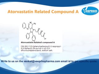 Atorvastatin Related Compound A
Write to us on the venkat@veeprhopharma.com email id to get specific quote.
 