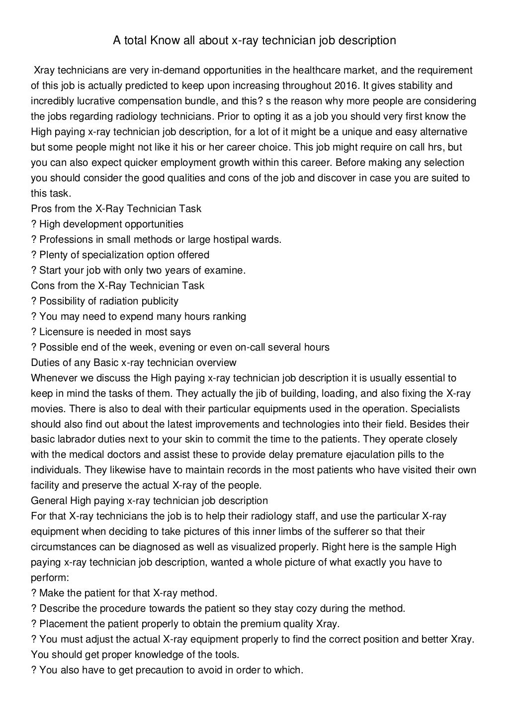 x ray technician job description