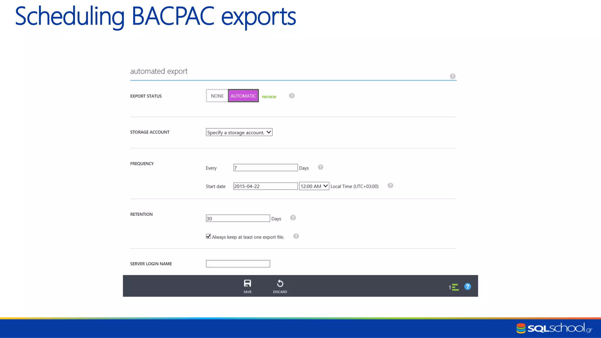 Scheduling BACPAC exports 