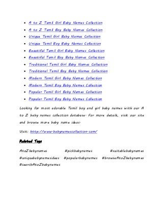 A To Z List Of Tamil Boy And Girl Baby Names Collection Website