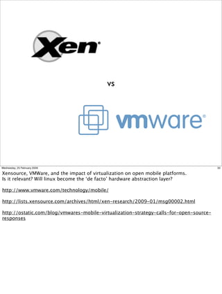vs




Wednesday, 25 February 2009                                                             50

Xensource, VMWare, and ...