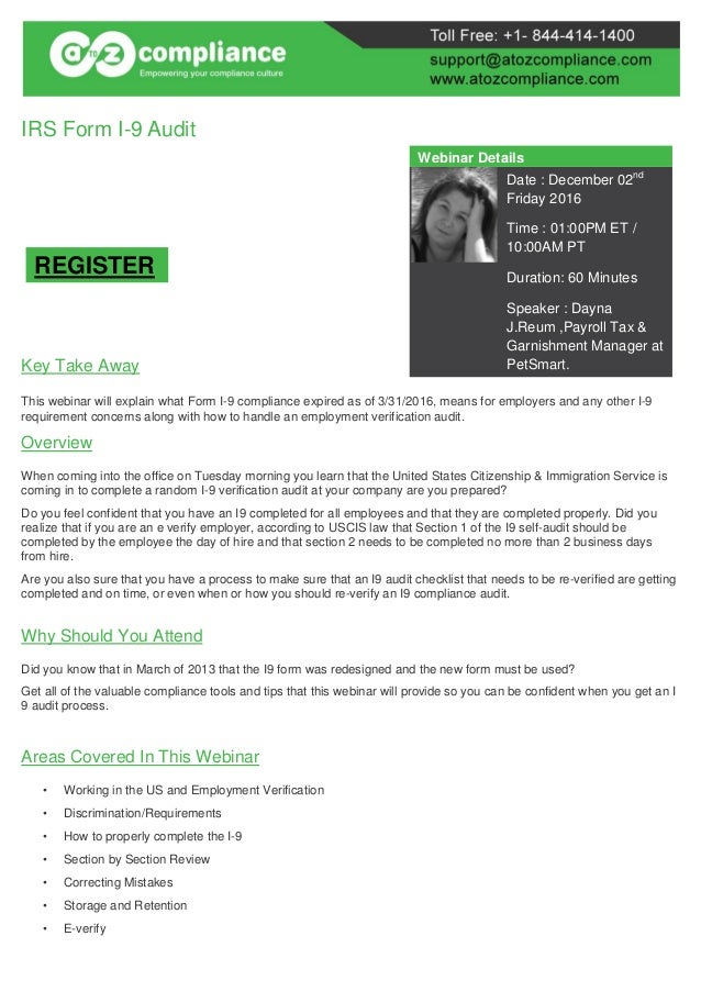 form i-9 audit
IRS Form I-11 Audit - By AtoZ Compliance form i-9 audit
IRS Form I-11 Audit - By AtoZ Compliance