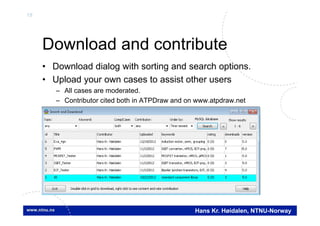 19
Hans Kr. Høidalen, NTNU-Norway
Download and contribute
• Download dialog with sorting and search options.
• Upload your own cases to assist other users
– All cases are moderated.
– Contributor cited both in ATPDraw and on www.atpdraw.net
 