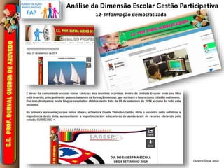Análise da Dimensão Escolar Gestão Participativa 
12- Informação democratizada 
Ouvir clique aqui 
 