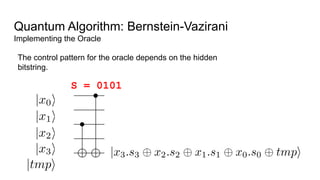 Quantum Algorithm: Bernstein-Vazirani
Implementing the Oracle
The control pattern for the oracle depends on the hidden
bitstring.
S = 0101
 