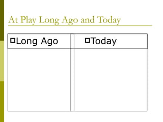 At Play Long Ago and Today Long Ago Today 