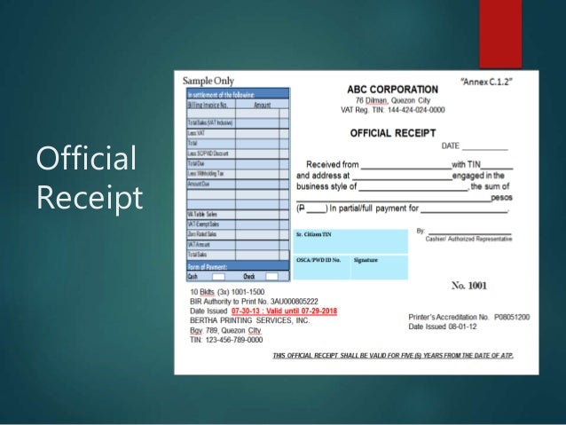 atp official receipts invoices