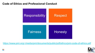Code of Ethics and Professional Conduct
68
https://www.pmi.org/-/media/pmi/documents/public/pdf/ethics/pmi-code-of-ethics.pdf
Responsibility Respect
Fairness Honesty
 