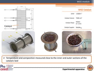  Temperature and composition measured close to the inner and outer sections of the
catalytic bed
GHSV ≈2500 h-1
Catalyst Volume 7500 cm3
Catalyst Shape
Pellets
D 5 mm
Catalyst Supplier KatalkoJM
Catalyst
 