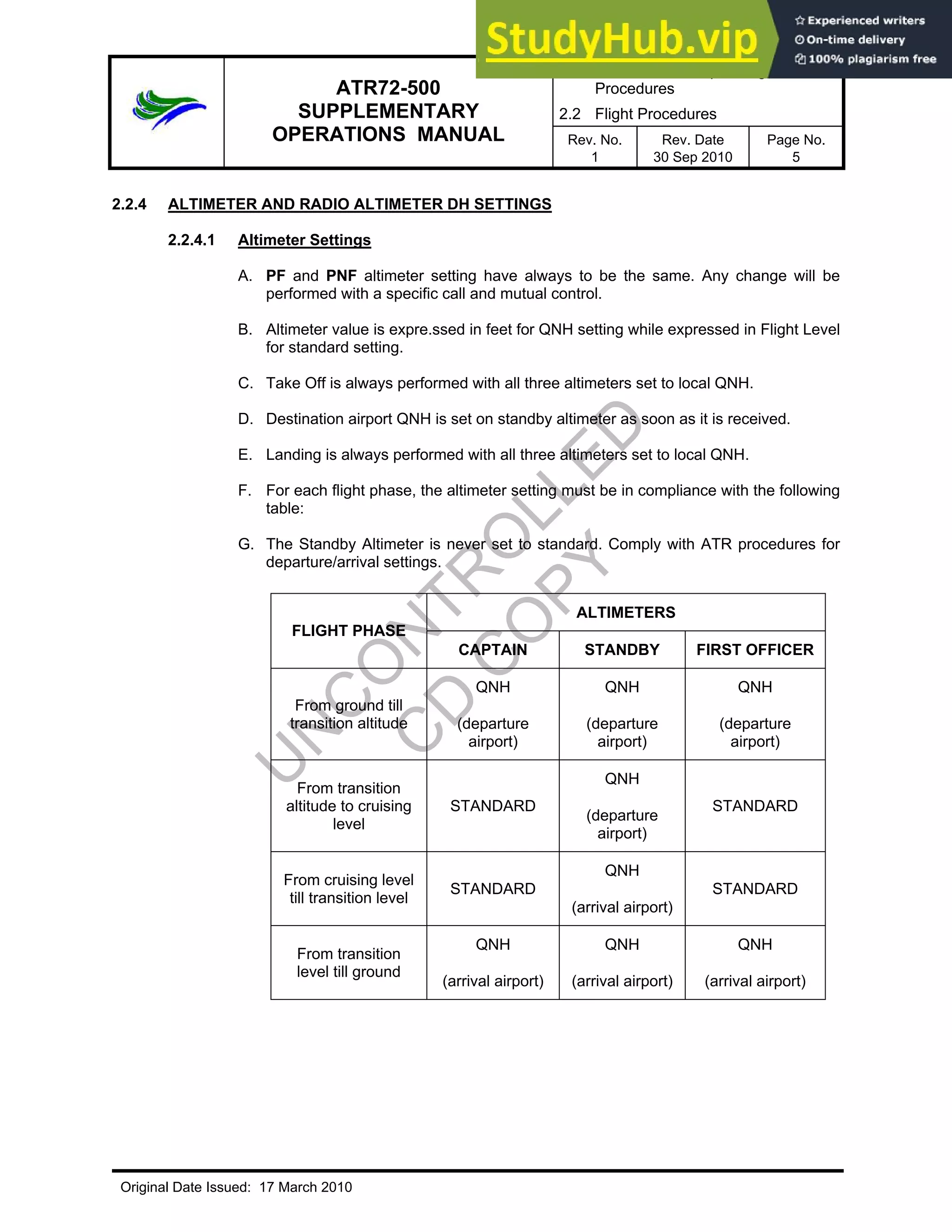 ATR72-500 SUPPLEMENTARY OPERATIONS MANUAL | PDF