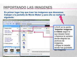 Iniciamos eligiendo Archivo / Nuevo proyecto.Veremos que hay básicamente tres tareas que hacer con la película.Capturar o “traer” los insumos para la película (video, imágenes, música)Editar la película añadiéndole títulos o efectosFinalizar la película guardándola y/o enviándola a alguien