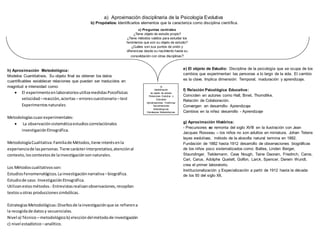 a) Aproximación disciplinaria de la Psicología Evolutiva
b) Propósitos: Identificarlos elementos que la caracteriza como d...