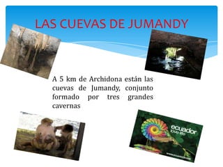 LAS CUEVAS DE JUMANDY


  A 5 km de Archidona están las
  cuevas de Jumandy, conjunto
  formado por tres grandes
  cavernas
 