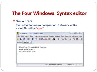 The Four Windows: Syntax editor
 Syntax Editor

Text editor for syntax composition. Extension of the
saved file will be “sps.”

 