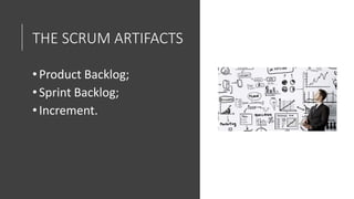 THE SCRUM ARTIFACTS
•Product Backlog;
•Sprint Backlog;
•Increment.
 
