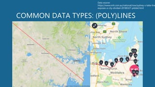 COMMON DATA TYPES: (POLY)LINES
Data source:
https://www.smh.com.au/national/nsw/sydney-s-latte-line
exposes-a-city-divided-20180327-p4z6et.html
 