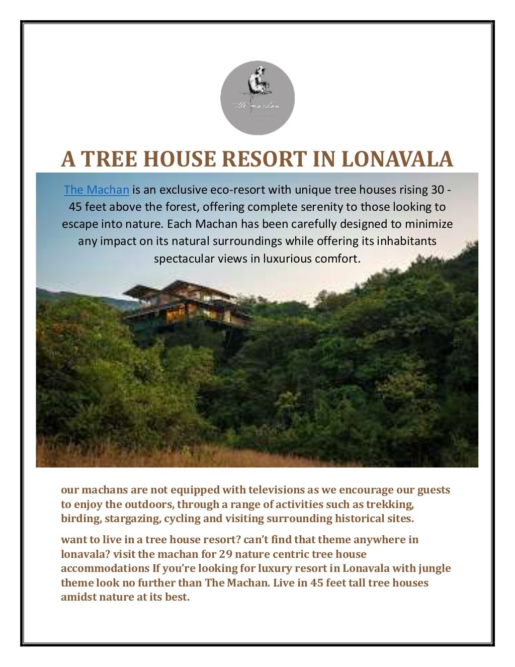 A tree house resort in lonavala