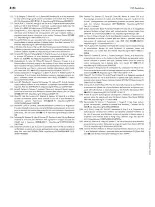 1222. Tu SJ, Gallagher C, Elliott AD, Linz D, Pitman BM, Hendriks JML, et al. Risk thresholds
for total and beverage-specific alcohol consumption and incident atrial fibrillation.
JACC Clin Electrophysiol 2021;7:1561–9. https://doi.org/10.1016/j.jacep.2021.05.013
1223. Lee JW, Roh SY, Yoon WS, Kim J, Jo E, Bae DH, et al. Changes in alcohol consumption
habits and risk of atrial fibrillation: a nationwide population-based study. Eur J Prev
Cardiol 2024;31:49–58. https://doi.org/10.1093/eurjpc/zwad270
1224. Chang SH, Wu LS, Chiou MJ, Liu JR, Yu KH, Kuo CF, et al. Association of metformin
with lower atrial fibrillation risk among patients with type 2 diabetes mellitus: a
population-based dynamic cohort and in vitro studies. Cardiovasc Diabetol 2014;13:
123. https://doi.org/10.1186/s12933-014-0123-x
1225. Tseng CH. Metformin use is associated with a lower incidence of hospitalization for
atrial fibrillation in patients with type 2 diabetes mellitus. Front Med (Lausanne) 2021;
7:592901. https://doi.org/10.3389/fmed.2020.592901
1226. Li WJ, Chen XQ, Xu LL, Li YQ, Luo BH. SGLT2 inhibitors and atrial fibrillation in type
2 diabetes: a systematic review with meta-analysis of 16 randomized controlled trials.
Cardiovasc Diabetol 2020;19:130. https://doi.org/10.1186/s12933-020-01105-5
1227. Srivatsa UN, Malhotra P, Zhang XJ, Beri N, Xing G, Brunson A, et al. Bariatric surgery
to aLleviate OCcurrence of atrial fibrillation hospitalization—BLOC-AF. Heart
Rhythm O2 2020;1:96–102. https://doi.org/10.1016/j.hroo.2020.04.004
1228. Hoskuldsdottir G, Sattar N, Miftaraj M, Naslund I, Ottosson J, Franzen S, et al.
Potential effects of bariatric surgery on the incidence of heart failure and atrial fibril­
lation in patients with type 2 diabetes mellitus and obesity and on mortality in patients
with preexisting heart failure: a nationwide, matched, observational cohort study.
J Am Heart Assoc 2021;10:e019323. https://doi.org/10.1161/JAHA.120.019323
1229. Chokesuwattanaskul R, Thongprayoon C, Bathini T, Sharma K, Watthanasuntorn K,
Lertjitbanjong P, et al. Incident atrial fibrillation in patients undergoing bariatric sur­
gery: a systematic review and meta-analysis. Intern Med J 2020;50:810–7. https://
doi.org/10.1111/imj.14436
1230. Lynch KT, Mehaffey JH, Hawkins RB, Hassinger TE, Hallowell PT, Kirby JL. Bariatric
surgery reduces incidence of atrial fibrillation: a propensity score-matched analysis.
Surg Obes Relat Dis 2019;15:279–85. https://doi.org/10.1016/j.soard.2018.11.021
1231. Jamaly S, Carlsson L, Peltonen M, Jacobson P, Sjostrom L, Karason K. Bariatric surgery
and the risk of new-onset atrial fibrillation in Swedish obese subjects. J Am Coll Cardiol
2016;68:2497–504. https://doi.org/10.1016/j.jacc.2016.09.940
1232. Okin PM, Hille DA, Larstorp AC, Wachtell K, Kjeldsen SE, Dahlöf B, et al. Effect
of lower on-treatment systolic blood pressure on the risk of atrial fibrillation in
hypertensive patients. Hypertension 2015;66:368–73. https://doi.org/10.1161/
HYPERTENSIONAHA.115.05728
1233. Wachtell K, Lehto M, Gerdts E, Olsen MH, Hornestam B, Dahlof B, et al. Angiotensin
II receptor blockade reduces new-onset atrial fibrillation and subsequent stroke com­
pared to atenolol: the Losartan Intervention for End point reduction in hypertension
(LIFE) study. J Am Coll Cardiol 2005;45:712–9. https://doi.org/10.1016/j.jacc.2004.10.
068
1234. Schmieder RE, Kjeldsen SE, Julius S, McInnes GT, Zanchetti A, Hua TA, et al. Reduced
incidence of new-onset atrial fibrillation with angiotensin II receptor blockade: the
VALUE trial. J Hypertens 2008;26:403–11. https://doi.org/10.1097/HJH.0b013e
3282f35c67
1235. Schaer BA, Schneider C, Jick SS, Conen D, Osswald S, Meier CR. Risk for incident at­
rial fibrillation in patients who receive antihypertensive drugs: a nested case-control
study. Ann Intern Med 2010;152:78–84. https://doi.org/10.7326/0003-4819-152-2-
201001190-00005
1236. Dewland TA, Soliman EZ, Yamal JM, Davis BR, Alonso A, Albert CM, et al.
Pharmacologic prevention of incident atrial fibrillation: long-term results from the
ALLHAT (antihypertensive and lipid-lowering treatment to prevent heart attack
trial). Circ Arrhythm Electrophysiol 2017;10:e005463. https://doi.org/10.1161/
CIRCEP.117.005463
1237. Butt JH, Docherty KF, Jhund PS, de Boer RA, Böhm M, Desai AS, et al. Dapagliflozin
and atrial fibrillation in heart failure with reduced ejection fraction: insights from
DAPA-HF. Eur J Heart Fail 2022;24:513–25. https://doi.org/10.1002/ejhf.2381
1238. Liu X, Liu H, Wang L, Zhang L, Xu Q. Role of sacubitril-valsartan in the prevention of
atrial fibrillation occurrence in patients with heart failure: a systematic review and
meta-analysis of randomized controlled trials. PLOS ONE 2022;17:e0263131.
https://doi.org/10.1371/journal.pone.0263131
1239. Hess PL, Jackson KP, Hasselblad V, Al-Khatib SM. Is cardiac resynchronization therapy
an antiarrhythmic therapy for atrial fibrillation? A systematic review and
meta-analysis. Curr Cardiol Rep 2013;15:330. https://doi.org/10.1007/s11886-012-
0330-6
1240. Fatemi O, Yuriditsky E, Tsioufis C, Tsachris D, Morgan T, Basile J, et al. Impact of in­
tensive glycemic control on the incidence of atrial fibrillation and associated cardio­
vascular outcomes in patients with type 2 diabetes mellitus (from the action to
control cardiovascular risk in diabetes study). Am J Cardiol 2014;114:1217–22.
https://doi.org/10.1016/j.amjcard.2014.07.045
1241. Nantsupawat T, Wongcharoen W, Chattipakorn SC, Chattipakorn N. Effects of met­
formin on atrial and ventricular arrhythmias: evidence from cell to patient. Cardiovasc
Diabetol 2020;19:198. https://doi.org/10.1186/s12933-020-01176-4
1242. Chang CY, Yeh YH, Chan YH, Liu JR, Chang SH, Lee HF, et al. Dipeptidyl peptidase-4
inhibitor decreases the risk of atrial fibrillation in patients with type 2 diabetes: a na­
tionwide cohort study in Taiwan. Cardiovasc Diabetol 2017;16:159. https://doi.org/10.
1186/s12933-017-0640-5
1243. Ostropolets A, Elias PA, Reyes MV, Wan EY, Pajvani UB, Hripcsak G, et al. Metformin
is associated with a lower risk of atrial fibrillation and ventricular arrhythmias com­
pared with sulfonylureas: an observational study. Circ Arrhythm Electrophysiol 2021;
14:e009115. https://doi.org/10.1161/CIRCEP.120.009115
1244. Proietti R, Lip GYH. Sodium-glucose cotransporter 2 inhibitors: an additional man­
agement option for patients with atrial fibrillation? Diabetes Obes Metab 2022;24:
1897–900. https://doi.org/10.1111/dom.14818
1245. Karamichalakis N, Kolovos V, Paraskevaidis I, Tsougos E. A new hope: sodium-
glucose cotransporter-2 inhibition to prevent atrial fibrillation. J Cardiovasc Dev Dis
2022;9:236. https://doi.org/10.3390/jcdd9080236
1246. Lee S, Zhou J, Leung KSK, Wai AKC, Jeevaratnam K, King E, et al. Comparison of
sodium-glucose cotransporter-2 inhibitor and dipeptidyl peptidase-4 inhibitor on
the risks of new-onset atrial fibrillation, stroke and mortality in diabetic patients: a
propensity score-matched study in Hong Kong. Cardiovasc Drugs Ther 2023;37:
561–9. https://doi.org/10.1007/s10557-022-07319-x
1247. Elliott AD, Maatman B, Emery MS, Sanders P. The role of exercise in atrial fibrillation
prevention and promotion: finding optimal ranges for health. Heart Rhythm 2017;14:
1713–20. https://doi.org/10.1016/j.hrthm.2017.07.001
1248. Newman W, Parry-Williams G, Wiles J, Edwards J, Hulbert S, Kipourou K, et al. Risk
of atrial fibrillation in athletes: a systematic review and meta-analysis. Br J Sports Med
2021;55:1233–8. https://doi.org/10.1136/bjsports-2021-103994
3414 ESC Guidelines
Downloaded
from
https://academic.oup.com/eurheartj/article/45/36/3314/7738779
by
guest
on
21
October
2024
 
