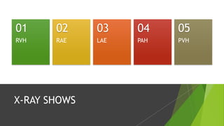 X-RAY SHOWS
RVH
01
RAE
02
LAE
03
PAH
04
PVH
05