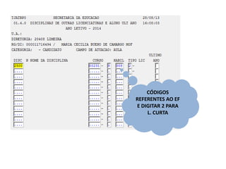 CÓDIGOS
REFERENTES AO EF
E DIGITAR 2 PARA
L. CURTA

 