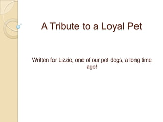 A Tribute to a Loyal Pet
Written for Lizzie, one of our pet dogs, a long time
ago!
 