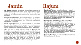 Janún
 Erej Hapaim (que tarda en enojarse, paciente) esto causa que el
individuo pueda volverse de su mal actuar, se arrepienta y de esa
manera se componga y no merezca el castigo. Esto es lo que Dios
persigue, él no está interesado en castigar al impío, sino en que
éste mejore.
 Nosé avón, vapesha vejataa. (Que borra los errores, las rebeldías
y aun los pecados graves). Esto no es algo gratuito, Dios perdona
y borra sus errores y pecados, si hace Teshuvá, si se arrepiente
sinceramente y se corrige.
 Venaké, lo ienaké (destruir, no lo destruirá) esta es la cualidad
que viene después, quiere decir, que por más que merezcamos
castigo, de todas maneras, Dios no nos va a destruir totalmente,
sino que siempre algún vestigio del pueblo de Israel, va a quedar.
 poked Avon avot al vanim veal vene banim, al shelishim veal
riveim. (Recuerda el pecado de los padres sobre sus hijos hasta la
tercera o cuarta generación). Esto no significa que Dios castigará
al hijo por los delitos que cometió su padre, tal como dice el
profeta Ezequiel: cada uno morirá solamente por su pecado, y no
por el pecado de los padres. Esta es la bondad de Dios: Si una
persona hace algo mal, Dios no le manda el castigo
inmediatamente, sino que lo espera para ver si se mejora.
¿Cuánto tiempo espera? Hasta la tercera o cuarta generación.
Rajum
 Rab Jesed Veemet (muy bondadoso y justo)
Esto significa que le otorga mucha recompensa
a quien se lo merece. Lo más correcto es dar a
aquel que más se lo merece, y estos son los que
están más cercanos a Él. Esto no es solamente
justicia, (es decir, si se merece entonces darle)
sino que le otorga más de lo que realmente se
merecen. (EFESIOS 3:20)
 Notzer jesed laalafin (que obra bondad por
miles de generaciones) Recompensa
infinitamente a los hijos de los que actuaron
correctamente y estuvieron cercanos a Dios. Es
lo que comúnmente conocemos con el nombre
de zejut avot, el mérito de los patriarcas.
¿Cómo se explica esto? Los patriarcas han
obrado en forma muy sobresaliente, han hecho
grandes actos de fe y devoción a Dios, es por
eso que Dios les responde de la misma manera,
muy abundante e infinitamente.
 Ejemplo Abraham, en el fueron benditos todas
las familias de la tierra.
 