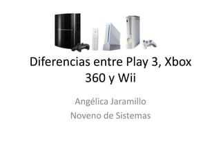 Diferencias entre Play 3, Xbox 360 y Wii Angélica Jaramillo Noveno de Sistemas 