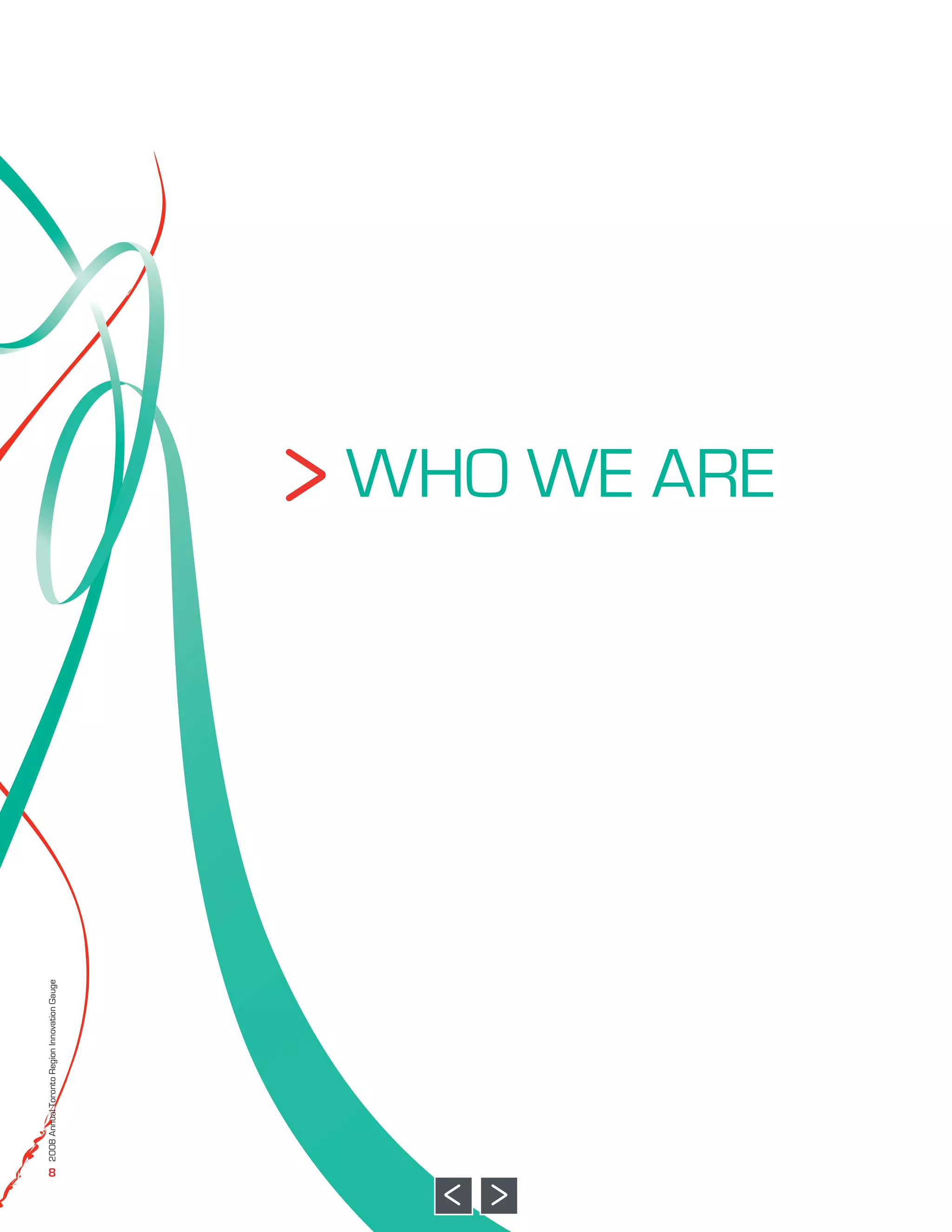 8
2008 Annual Toronto Region Innovation Gauge




                                              WHO WE ARE
 