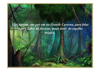 Eles entram, um por um na Grande Caverna, para falar
    com o Sábio da floresta, atual dono do espelho
                       mágico.
 