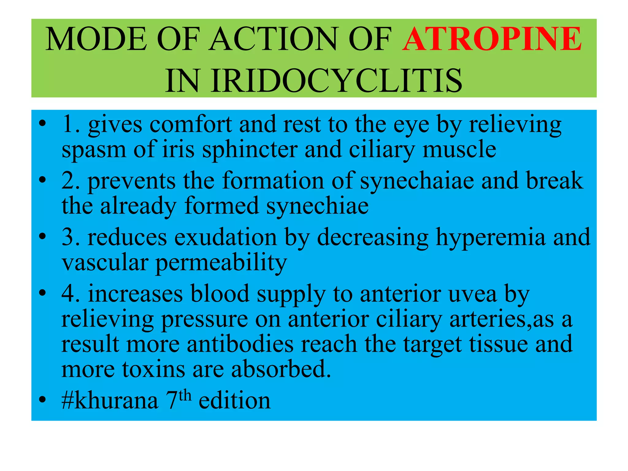 Atropine in iridocyclitis | PPTX