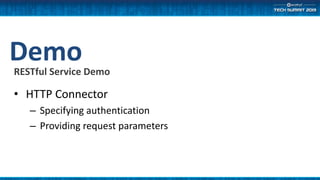 DemoRESTful Service Demo
• HTTP Connector
– Specifying authentication
– Providing request parameters
 