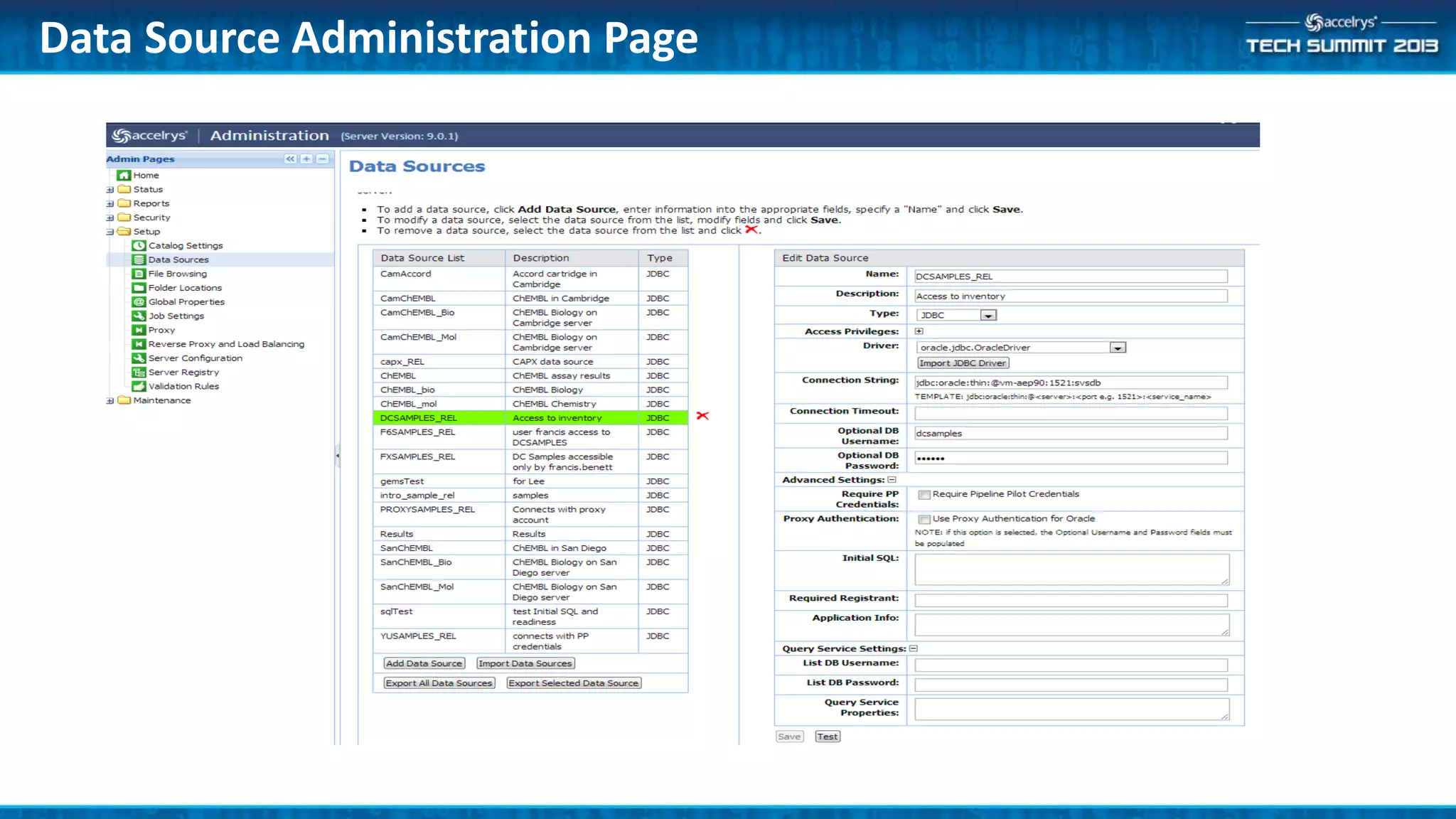 Data Source Administration Page
 