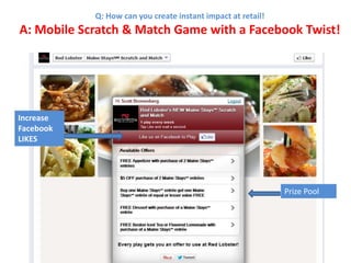 Q: How can you create instant impact at retail!
A: Mobile Scratch & Match Game with a Facebook Twist!
Increase
Facebook
LIKES
Prize Pool
 