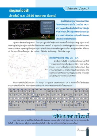 ‡°Á∫¡“Ω“° (¥Ÿ¥“«)
 ‡™‘≠™¡∑âÕßøÑ“
 ™à«ßµâπªï æ.». 2549 (¡°√“§¡-¡’π“§¡)
                                                                           ™à«ßπ’È‡ªìπ™à«ßƒ¥ŸÀπ“«¢Õßª√–‡∑»‰∑¬
                                                                     ∑âÕßøÑ“ à«π¡“°®–·®à¡„  ¡’‡¡¶πâÕ¬ ‡À¡“–
                                                                     ·°à°“√¥Ÿ¥“«‡ªìπÕ¬à“ß¬‘Ëß„πÀπâ“Àπ“«¡’°≈ÿà¡
                                                                     ¥“«∑’Ë «¬ß“¡„Àâ‡√“¥Ÿ‰¥âÀ≈“¬°≈ÿà¡‡™àπ°≈ÿà¡
                                                                     ¥“π“¬æ√“π∑’Ë§π‰∑¬‡√“‡√’¬°«à“°≈ÿà¡¥“«
                                                                     ‡µà“·≈–µ√ß°≈“ß‡ªìπ¥“«‰∂
       °≈ÿà¡¥“«√“»’æƒ…¿À√◊Õ°≈ÿà¡¥“««—« ¡’°√–®ÿ°¥“«≈Ÿ°‰°à∑’Ë§π‰∑¬§ÿâπ‡§¬°—π πÕ°®“°π—Èπ¬—ß¡’°≈ÿà¡¥“«§π§Ÿà °≈ÿà¡¥“« “√∂’
°≈ÿà¡¥“« ÿπ—¢„À≠à·≈–°≈ÿà¡¥“« ÿπ—¢‡≈Á° ‡¡◊ËÕ√«¡¥“«∑’Ë «à“ß®“°∑—Èß 6 °≈ÿà¡°Á®–‡ªìπ À°‡À≈’Ë¬¡ƒ¥ŸÀπ“« ·µà∂“‡©æ“–¥“«®“°
                                                                                                      â
°≈ÿà¡¥“«π“¬æ√“π °≈ÿà¡¥“« ÿπ—¢„À≠à·≈–°≈ÿà¡¥“« ÿπ—¢‡≈Á° °Á®–‡ªìπ “¡‡À≈’Ë¬¡ƒ¥ŸÀπ“« ‡¡◊ËÕ‡√“À“°≈ÿà¡¥“«∑’Ë‡¥àπ À“‰¥âßà“¬
·≈â«°Á “¡“√∂ „™â·ºπ∑’ËÀ“°≈ÿà¡¥“«∑’Ë «à“ßπâÕ¬°«à“‰¥âßà“¬¢÷Èπ ™à«¬„Àâ‡√“¥Ÿ¥“«‰¥âÕ¬à“ß¡’§«“¡ ÿ¢

                                                           µ”·Àπàß¥“«‡§√“–Àå ‡¥◊Õπ ¡.§. - ¡’.§.
                                                                    ”À√—∫„π™à«ßµâπªïπ’È ¥“«æÿ∏°Á¬—ß§ßµ‘¥µ“¡¥«ßÕ“∑‘µ¬å
                                                           ®“°°≈ÿà¡¥“«√“»’∏πŸ‰ª®π∂÷ß°≈ÿà¡¥“«√“»’¡’π „πª≈“¬‡¥◊Õπ
                                                           ¡’π“§¡ ¥“«»ÿ°√å‡§≈◊ËÕπ∑’Ë®“°√“»’¡°√‰ª¬—ß√“»’°ÿ¡¿å  à«π
                                                           ¥“«‡§√“–Àå«ßπÕ° §◊Õ ¥“«Õ—ß§“√Õ¬Ÿà∫√‘‡«≥√“»’æƒ…¿ ¥“«
                                                           æƒÀ— ∫¥’Õ¬Ÿà„π√“»’µÿ≈¬å ¥“«‡ “√åÕ¬Ÿà „π√“»’°√°Æ ¥“«¬Ÿ‡√π— 
                                                           Õ¬Ÿà „π√“»’°ÿ¡¿å ¥“«‡πª®ŸπÕ¬Ÿà„π√“»’¡—ß°√

      ¥“«‡§√“–Àå∑Ë’‡ÀÁπ‰¥â „πµÕπ‡¬Áπ §◊Õ ¥“«»ÿ°√å ¥“«¬Ÿ‡√π—  ·≈–¥“«‡πª®Ÿπ ·µà 2 ¥«ßÀ≈—ßπ’ÈµâÕß„™â°≈âÕß àÕß
¥“«‡§√“–Àå∑Ë‡ÀÁπ‰¥â∑Èß§◊π §◊Õ ¥“«Õ—ß§“√·≈–¥“«‡ “√å  à«π¥“«æƒÀ— ∫¥’®–‡ÀÁπ‰¥â „πµÕπ°àÕπ‡™â“
            ’        —




                                Ë’ à          È◊
                                                               ‡ø ¢Õß¥«ß®—π∑√å
      ‡Àµÿ°“√≥å∑“ß¥“√“»“ µ√å∑π“ π„® „π™à«ßπ’§Õ Ωπ¥“«µ° §«Õ¥·¥√πµ‘§ „π«—π∑’Ë 3 ¡°√“§¡ ®—π∑√ÿª√“§“·∫∫‡ß“¡—«
„π«—π∑’Ë 14 ¡’π“§¡ ·≈–  ÿ√‘¬ÿª√“§“·∫∫‡µÁ¡¥«ß„π«—π∑’Ë 29 ¡’π“§¡ ·µàª√–‡∑»‰∑¬‰¡à “¡“√∂¡Õß‡ÀÁπ‰¥â

                                                                                                                 17
 